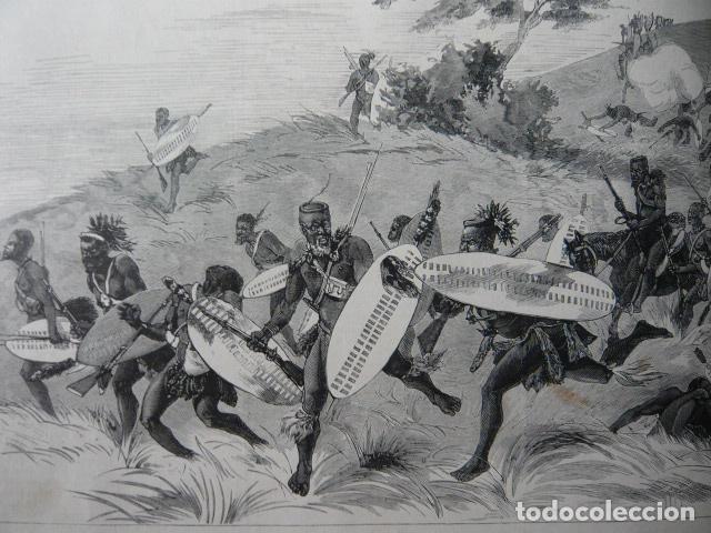 Arte: SUDAFRICA GUERREROS ZULUES GRABADO XILOGRAFICO XILOGRAFIA 1879