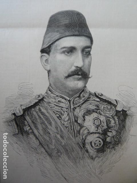 Arte: TEWFIK I KHEDIVE DE EGIPTO GRABADO XILOGRAFICO XILOGRAFIA 1879
