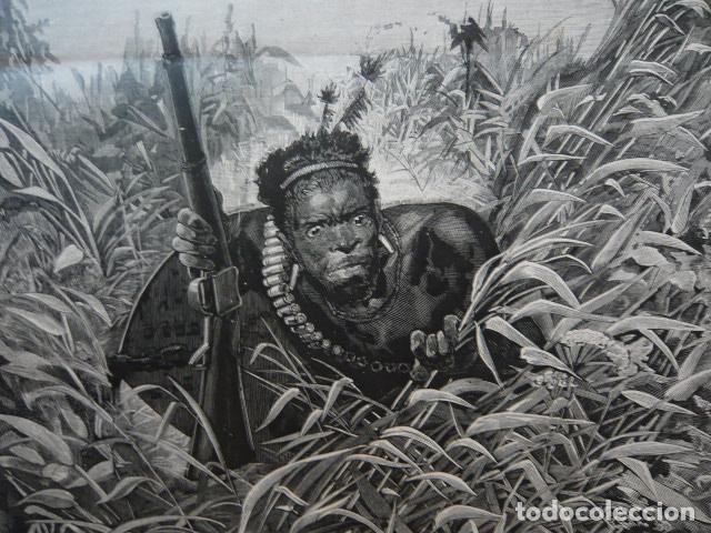 Arte: SUDAFRICA GUERRERO ZULU GRABADO XILOGRAFICO XILOGRAFIA 1879