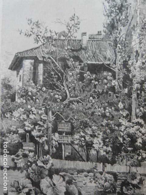 Arte: FUENTERRABIA GUIPUZCOA VISTA DEL CONVENTO DE AMUTE GRABADO XILOGRAFICO XILOGRAFIA 1879