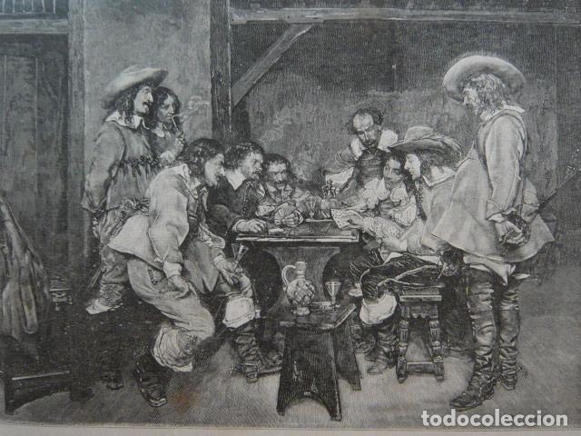 Arte: EL CUERPO DE GUARDIA JUGANDO A NAIPES GRABADO XILOGRAFICO XILOGRAFIA 1879