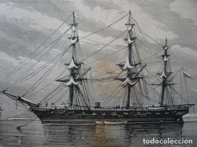 Arte: LA CORBETA LA ESMERALDA GRABADO XILOGRAFICO XILOGRAFIA 1879