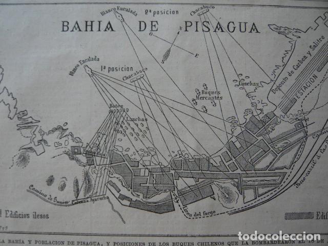 Arte: PERU BAHIA DE PISAGUA MAPA COMBATE GRABADO XILOGRAFICO XILOGRAFIA 1879