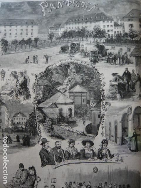 Arte: PANTICOSA HUESCA HOTEL TERMAL VARIAS VISTAS GRABADO XILOGRAFICO XILOGRAFIA 1879