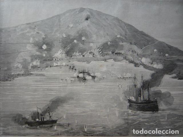 Arte: PISAGUA PERU VISTA DEL COMBATE GRABADO XILOGRAFICO XILOGRAFIA 1879