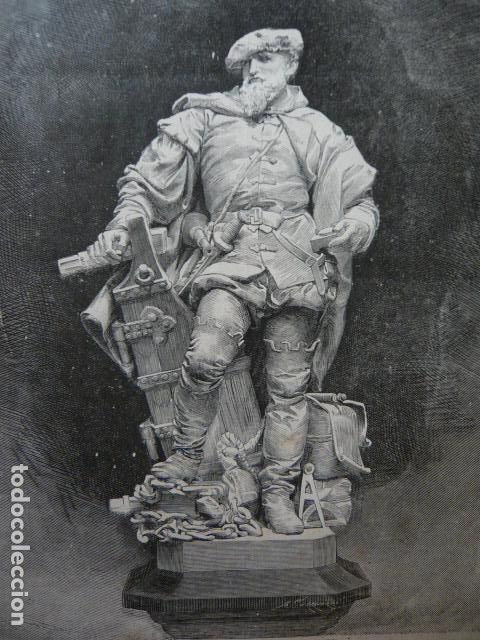 Arte: JUAN SEBASTIAN ELCANO ESTATUA GRABADO XILOGRAFICO XILOGRAFIA 1879