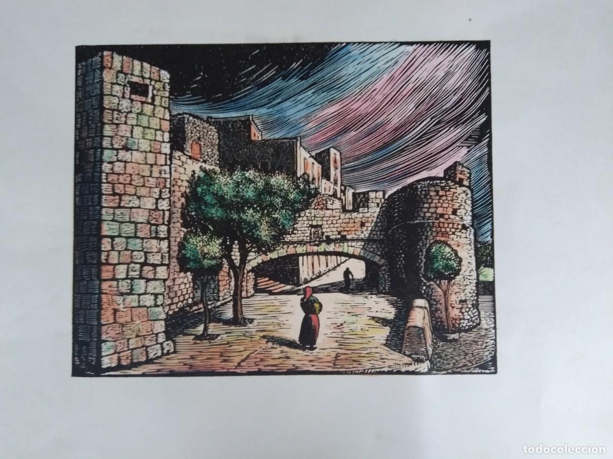 Arte: XILOGRAFIA ORIGINAL COLOREADA A MANO* PE&Ntilde;ISCOLA JOAN CASTELLS*1906*1980