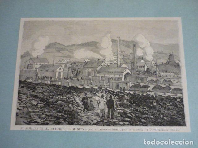 Arte: BARRUELO DE SANTULLAN PALENCIA MINAS XILOGRAFIA SIGLO XIX MONTADA SOBRE CARTULINA 17 X 25 CM