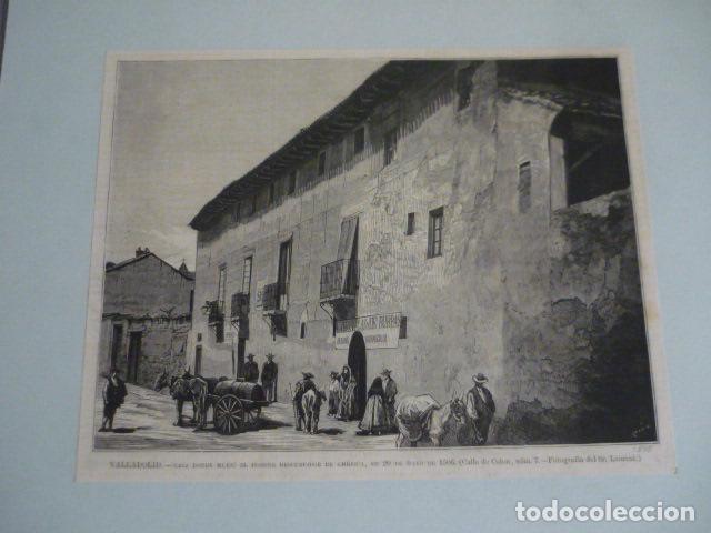 Arte: VALLADOLID CASA DE COLON XILOGRAFIA SIGLO XIX MONTADA SOBRE CARTULINA 18 X 23 CM