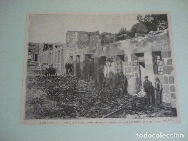 Arte: SANTANDER INCENDIO CALLE DEL MONTE XILOGRAFIA SIGLO XIX SOBRE CARTULINA 18 X 23,5 CM