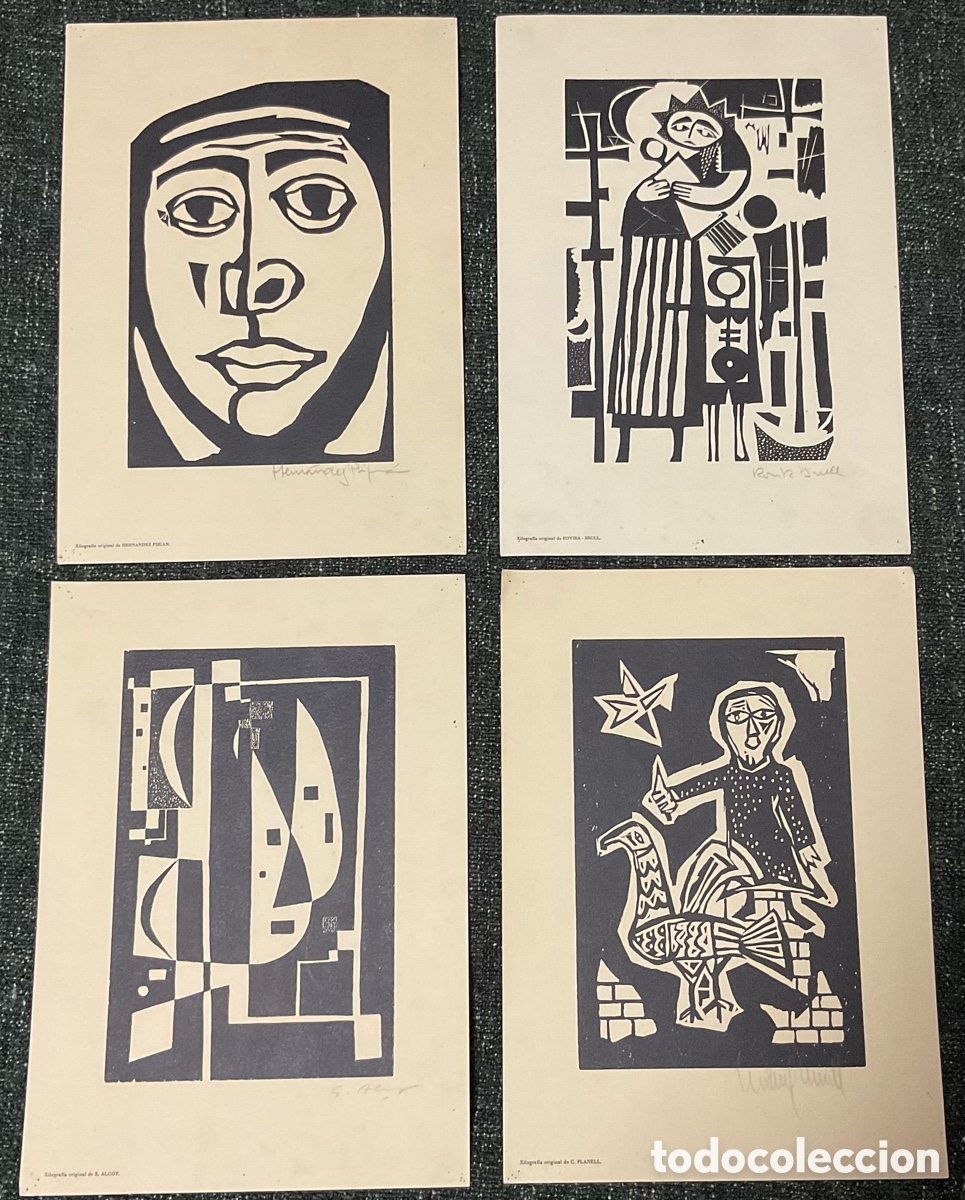 Arte: Grupo S&Iacute;LEX &ndash; 4 xilograf&iacute;as firmadas: Hern&aacute;ndez Pijuan, Rovira-Brull, Eduardo Alcoy, Carles Planell