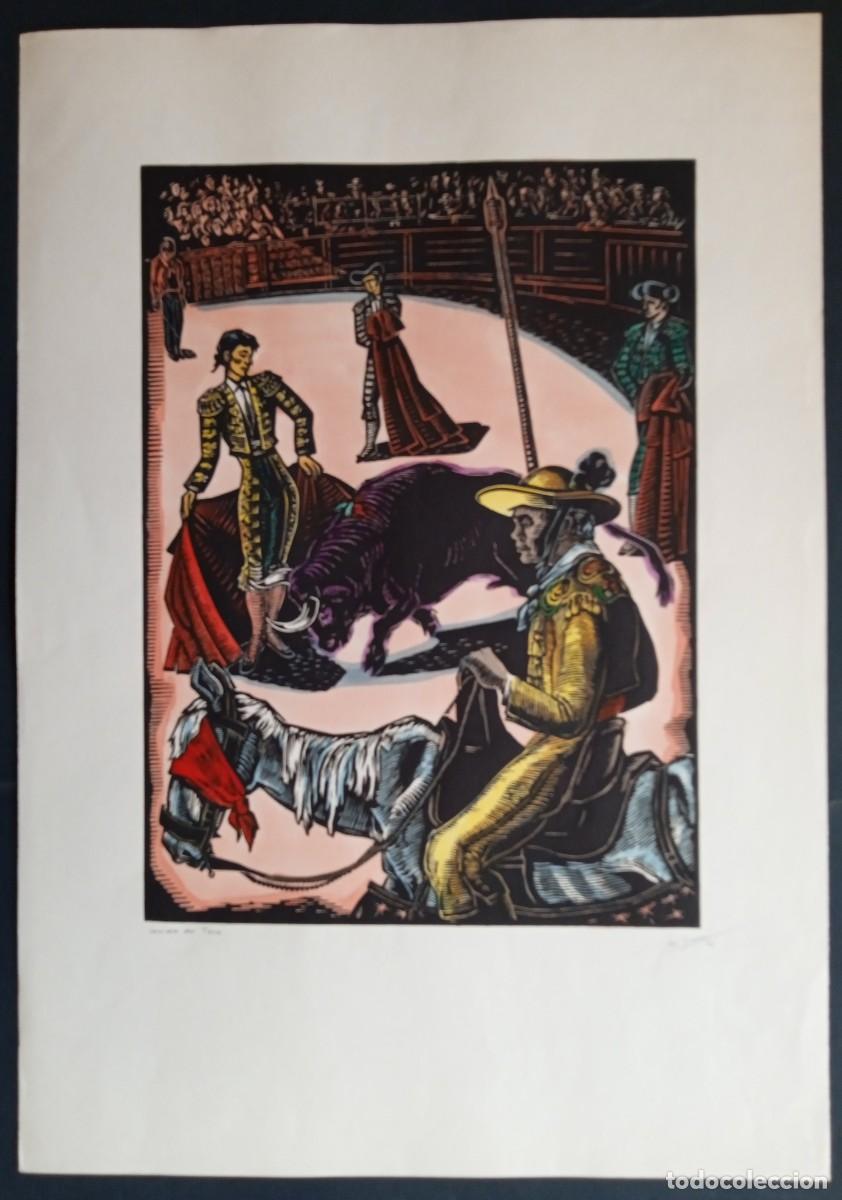 Arte: Xilograf&iacute;a *Josep Gum&iacute; Cardona - Corrida de Toros* Meds: 35x70 cms. Fechada 56.