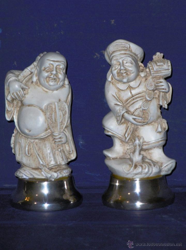 Arte: PAREJA DE BUDA EN PASTA DE MARFIL Y PLATA - Foto 1