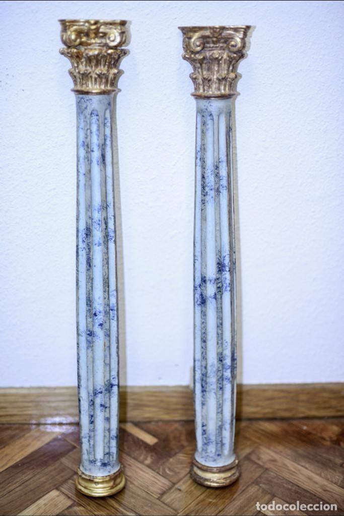 Arte: Columnas antiguas de madera talladas y policromadas - Foto 1