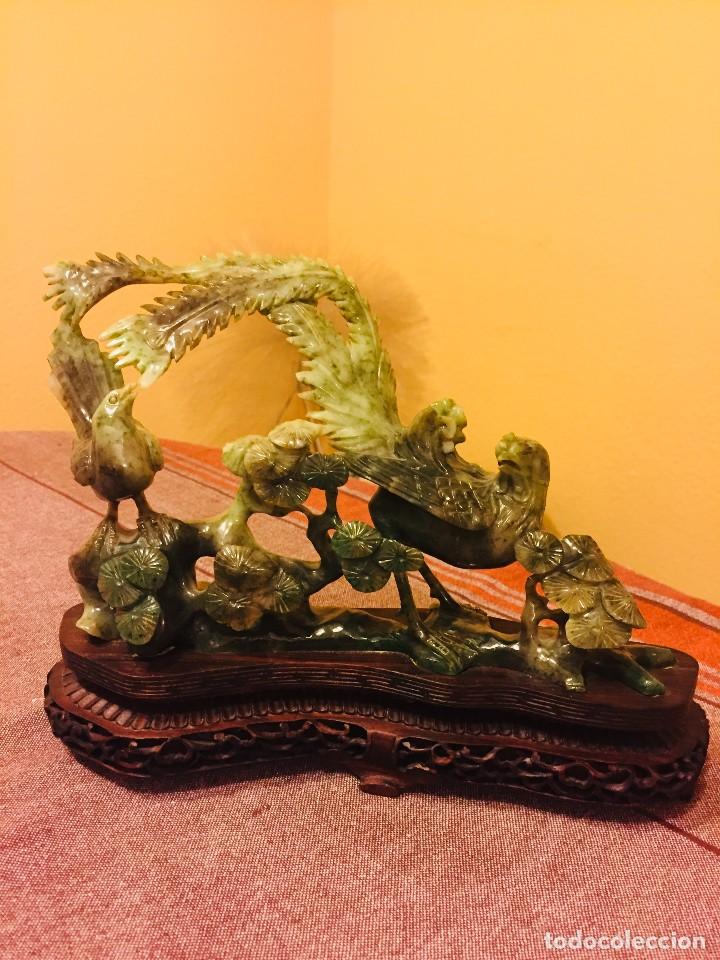 Arte: COMPOSICI&Oacute;N EN JADE SOBRE BASE DE MADERA - Foto 1