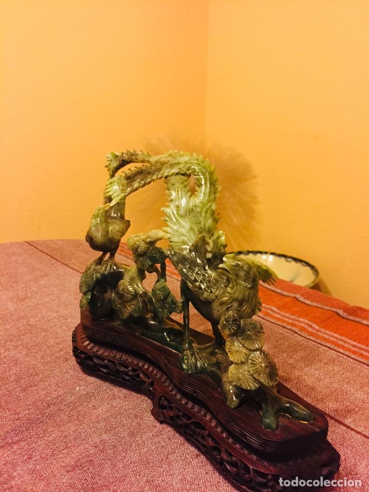Arte: COMPOSICI&Oacute;N EN JADE SOBRE BASE DE MADERA - Foto 3