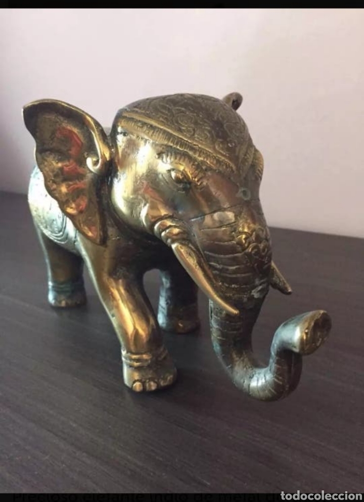 Arte: ELEFANTE INDIO DE METAL DORADO - Foto 2