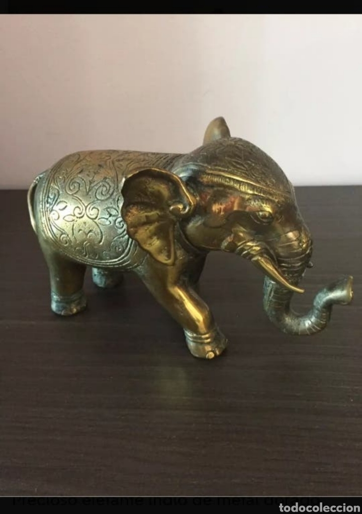 Arte: ELEFANTE INDIO DE METAL DORADO - Foto 1