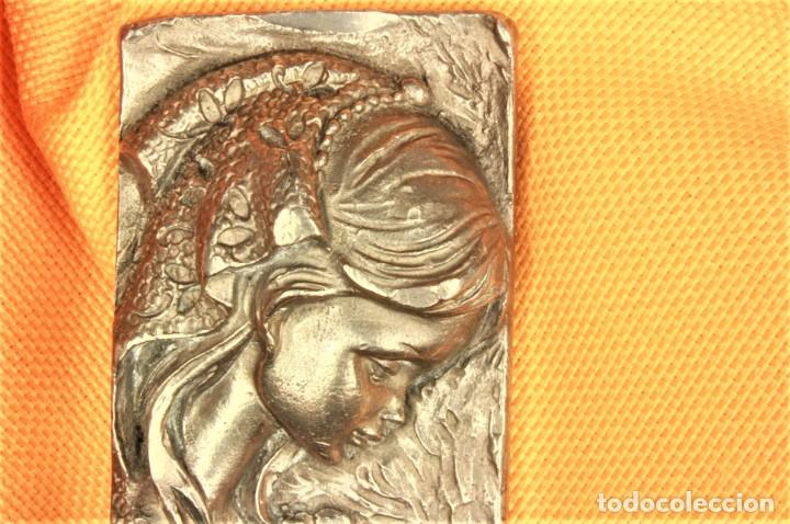 Arte: Placa Virgen de esta&ntilde;o. Rectangular. S. XX. Virgin tin plate. Rectangular. - Foto 3
