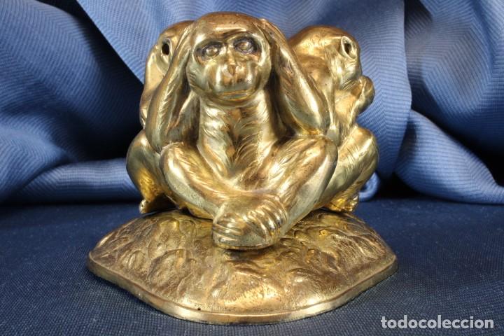 Arte: Escultura tres monos sabios. Triangular. Sculpture three wise monkeys. Triangle. - Foto 2