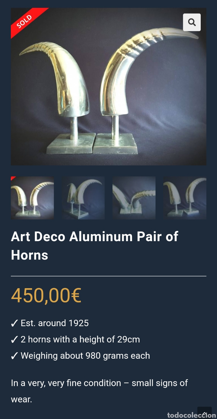 Arte: PAREJA DE CUERNOS DE ALUMINIO ART DECO - Foto 6