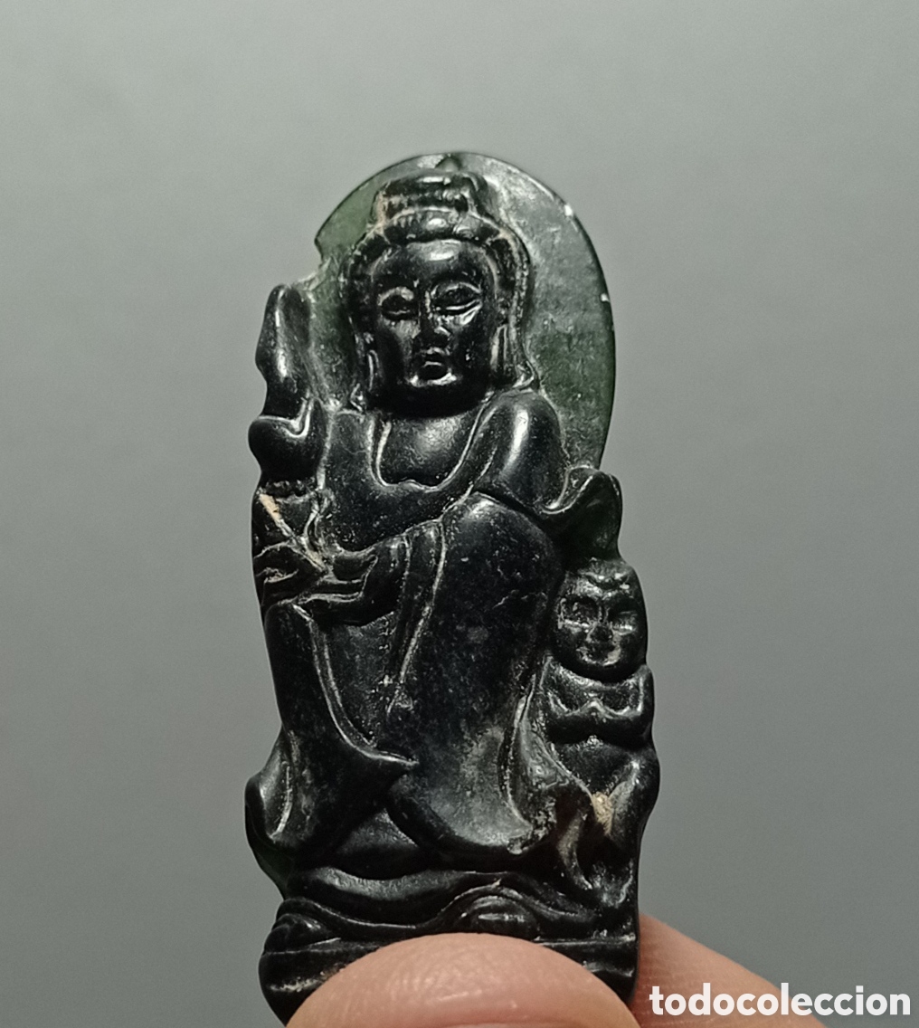 Arte: ⚜️ PRECIOSO ANTIGUO AMULETO BUDA ESCULPIDO EN PIEDRA DE JADE NATURAL. COLGANTE