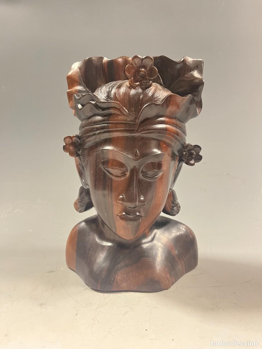 Arte: TALLA EN MADERA. CABEZA DE MUJER AFRICANA - Foto 1