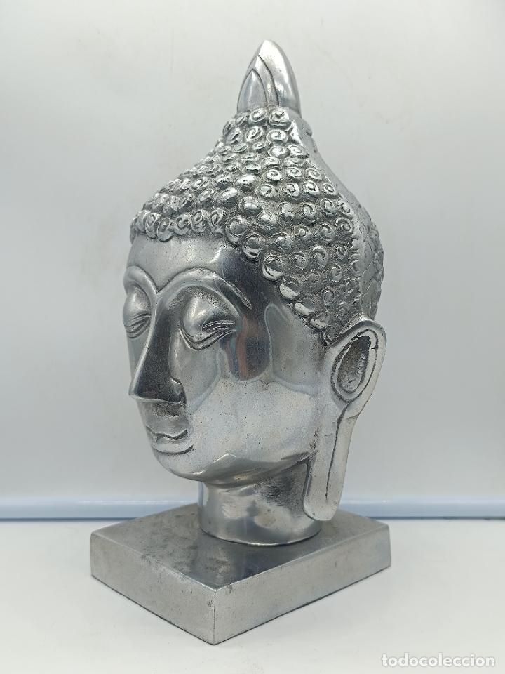 Arte: Gran cabeza de Buda en aluminio fundido. - Foto 2