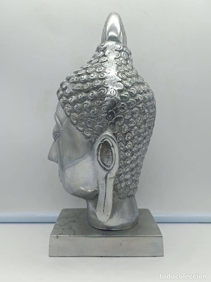 Arte: Gran cabeza de Buda en aluminio fundido. - Foto 3