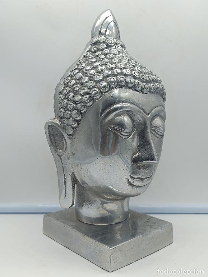 Arte: Gran cabeza de Buda en aluminio fundido. - Foto 6
