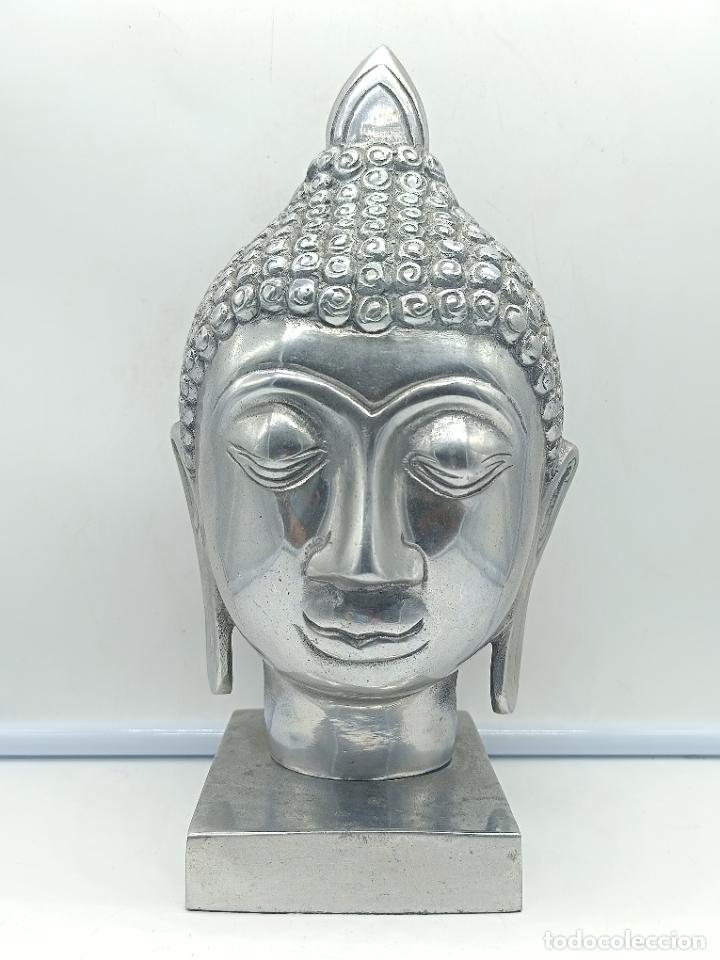 Arte: Gran cabeza de Buda en aluminio fundido. - Foto 1