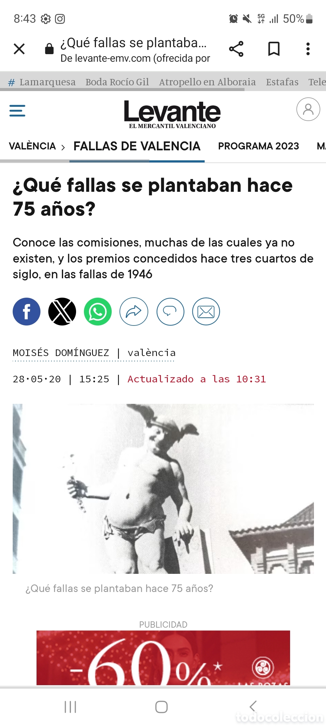 Arte: Excepcional Busto de Cera 1945 Fallas San Vicente - Foto 18