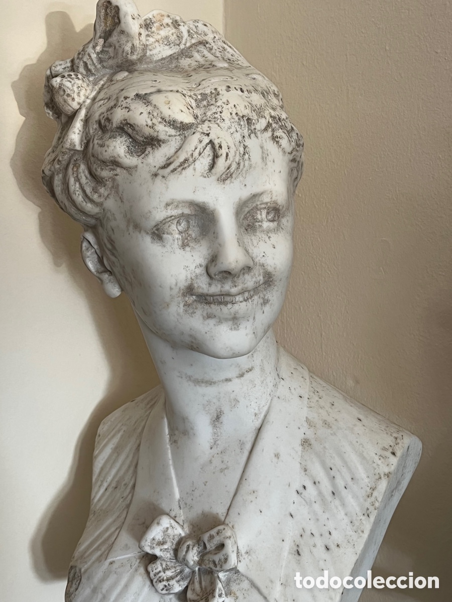 Arte: Busto en m&aacute;rmol siglo XIX - Foto 3