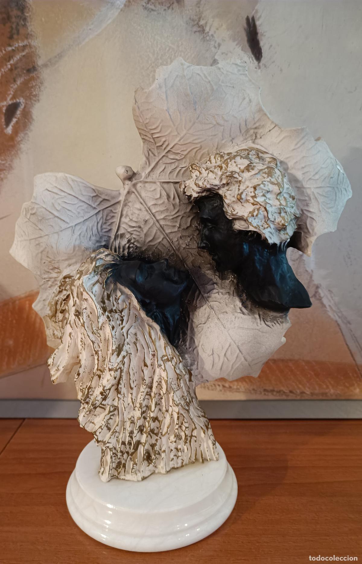 Arte: Vintage Pottery Romantic Decor - Couple Faces on Leaf - Foto 1