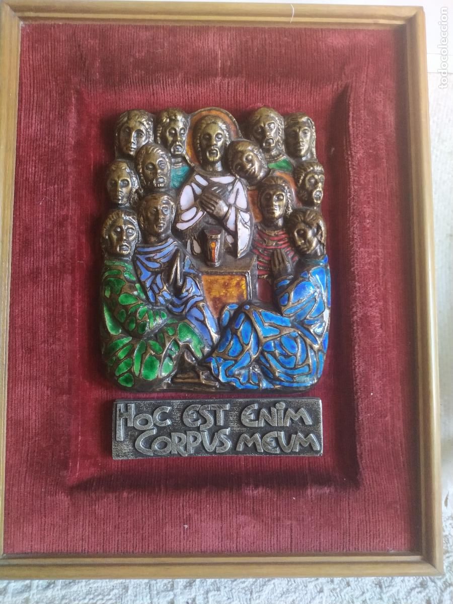 Arte: Cuadro con relvieve esmaltado, Santa cena en marco - Foto 2