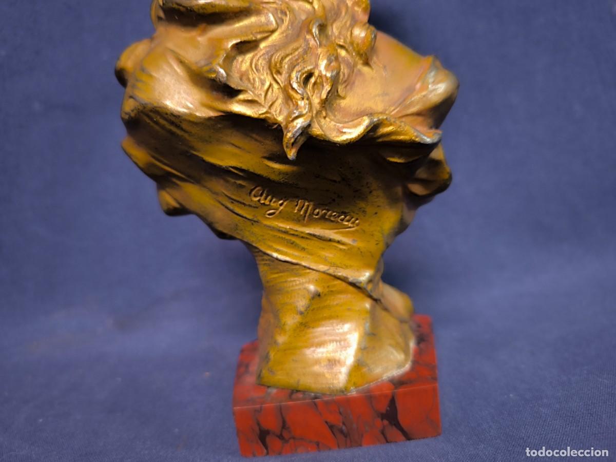 Arte: BUSTO DE UNA DAMA DE POCA EN CALAMINA Y BASE EN MARMOL - Foto 5