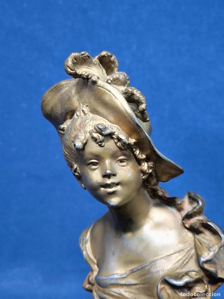 Arte: BUSTO DE UNA DAMA DE POCA EN CALAMINA Y BASE EN MARMOL - Foto 9