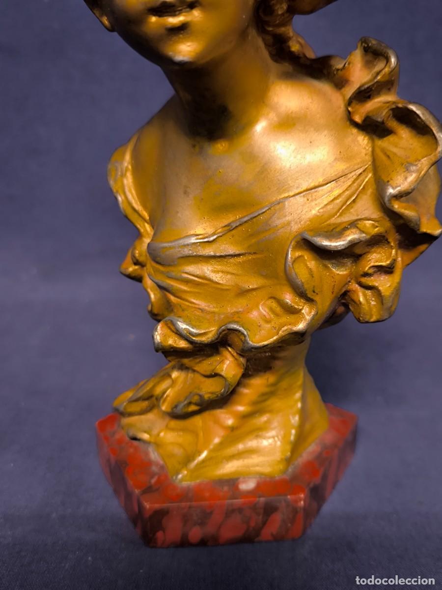 Arte: BUSTO DE UNA DAMA DE POCA EN CALAMINA Y BASE EN MARMOL - Foto 10