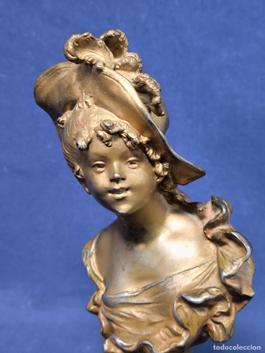 Arte: BUSTO DE UNA DAMA DE POCA EN CALAMINA Y BASE EN MARMOL - Foto 11