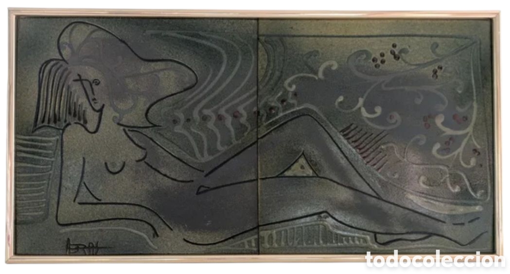 Arte: Joan Abras (La Bisbal, 1949) - Desnudo Femenino.Plaf&oacute;n de Cer&aacute;mica.Firmado.