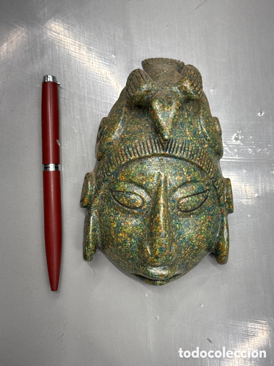 Arte: Cara azteca de malaquita - Foto 1