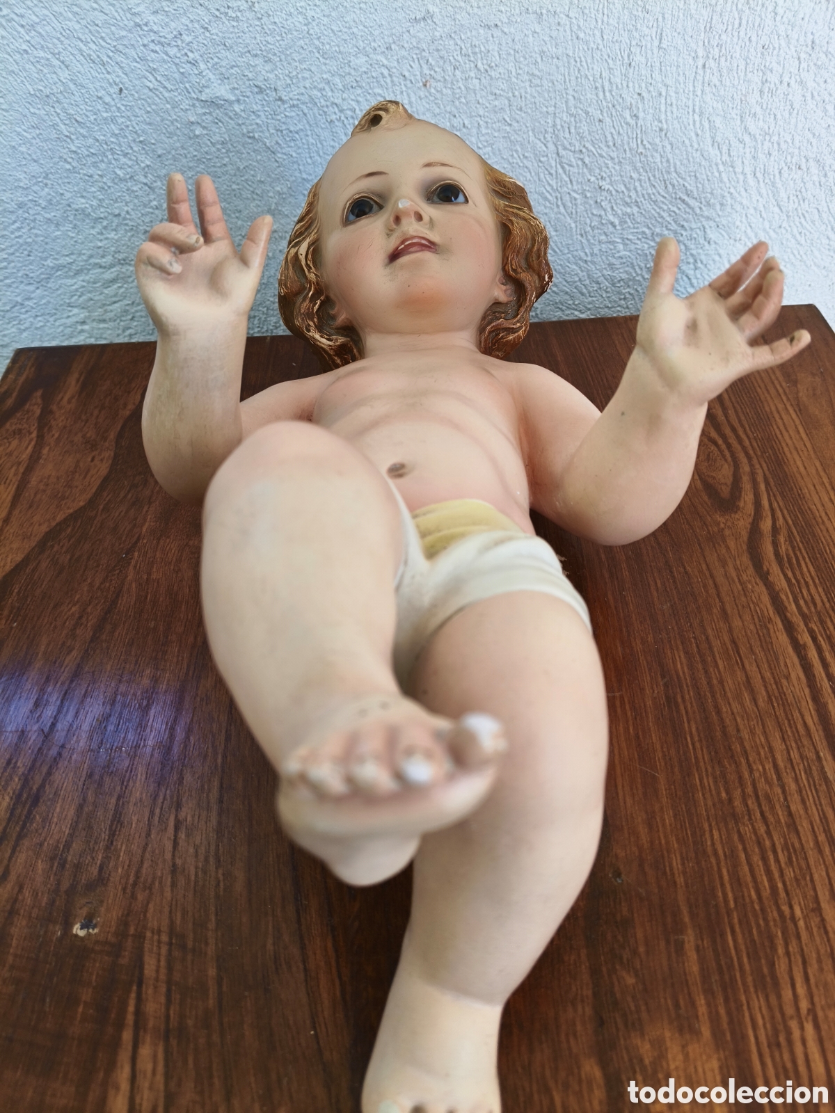 Arte: Antiguo gran Ni&ntilde;o Jesus de cuna marcado Olot escultura de mitad de siglo XX