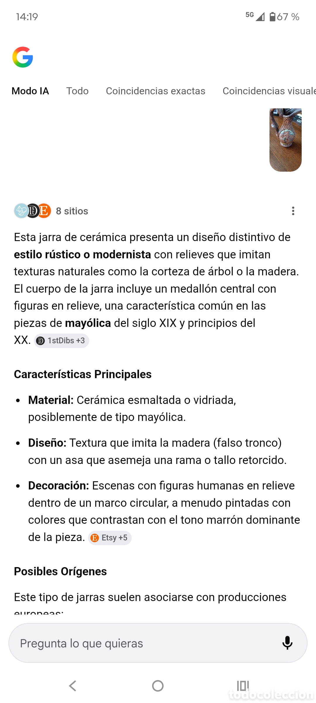 Arte: Jarra cer&aacute;mica rustica con relieve - Foto 2