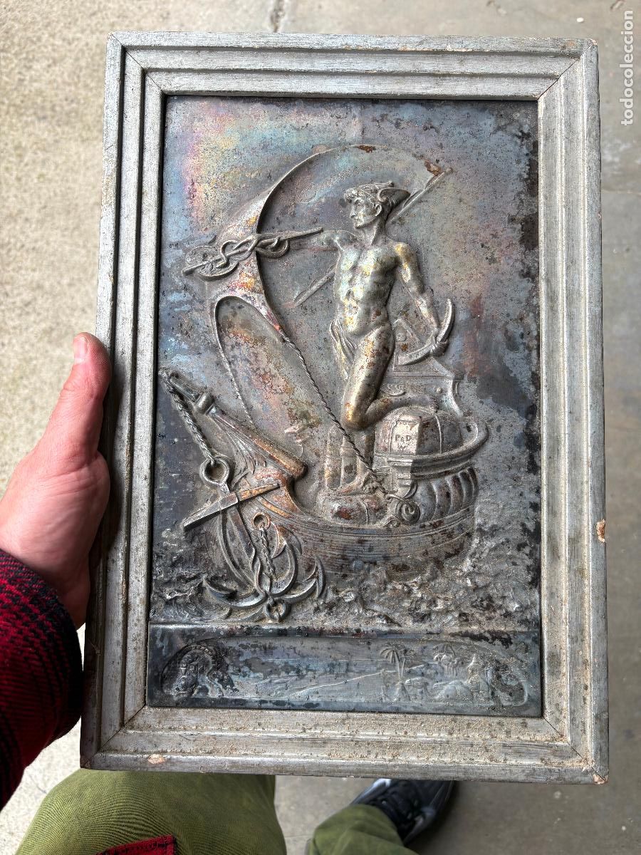 Arte: relieve de metal comercio naval raro &bull; Brommer Georg &bull; Mercurio &ndash; Dios del comercio