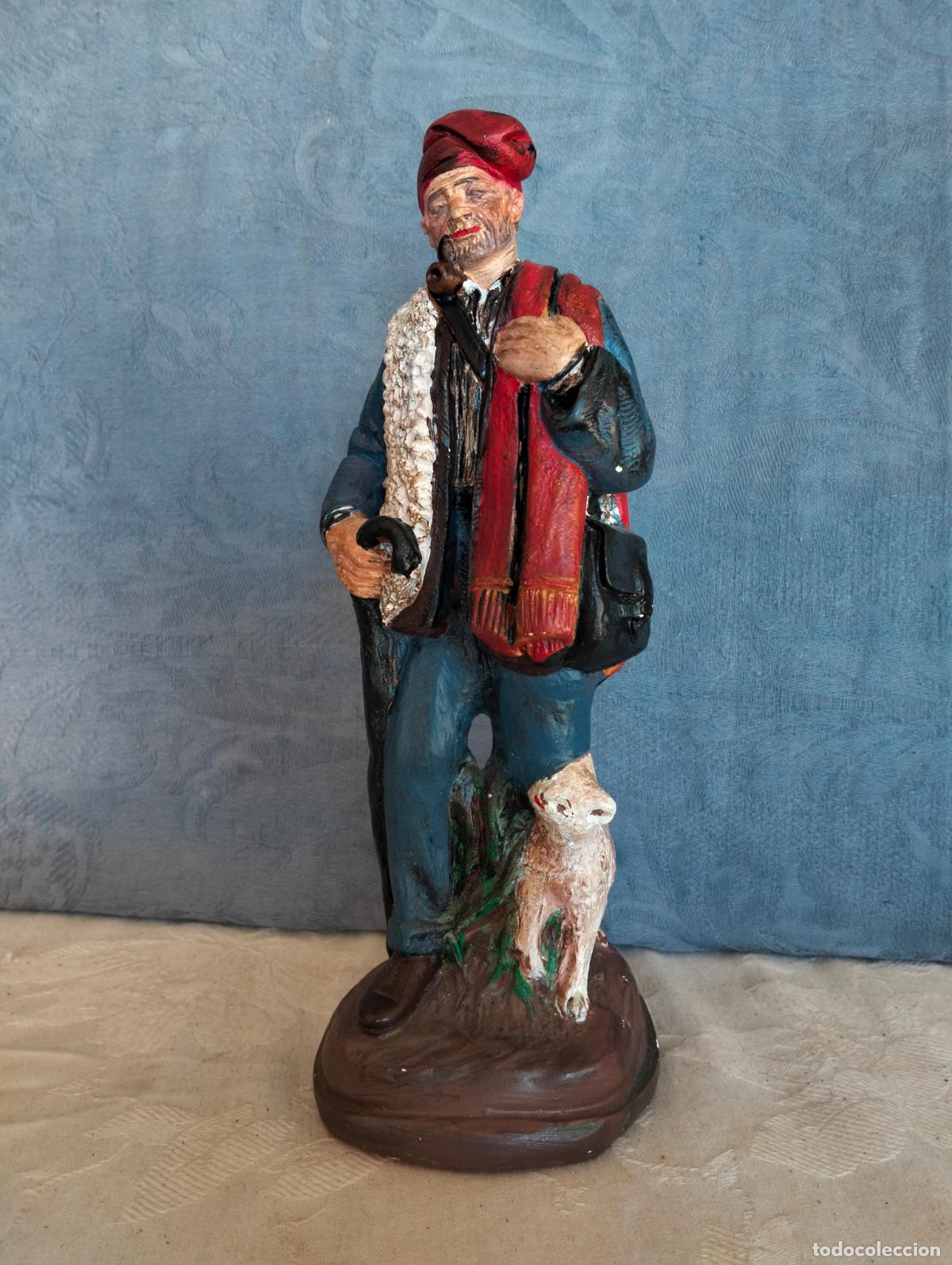 Kunst: Figura decorativa antigua pintada escultura de ramadero pay&eacute;s catal&aacute;n barretina perro pag&egrave;s