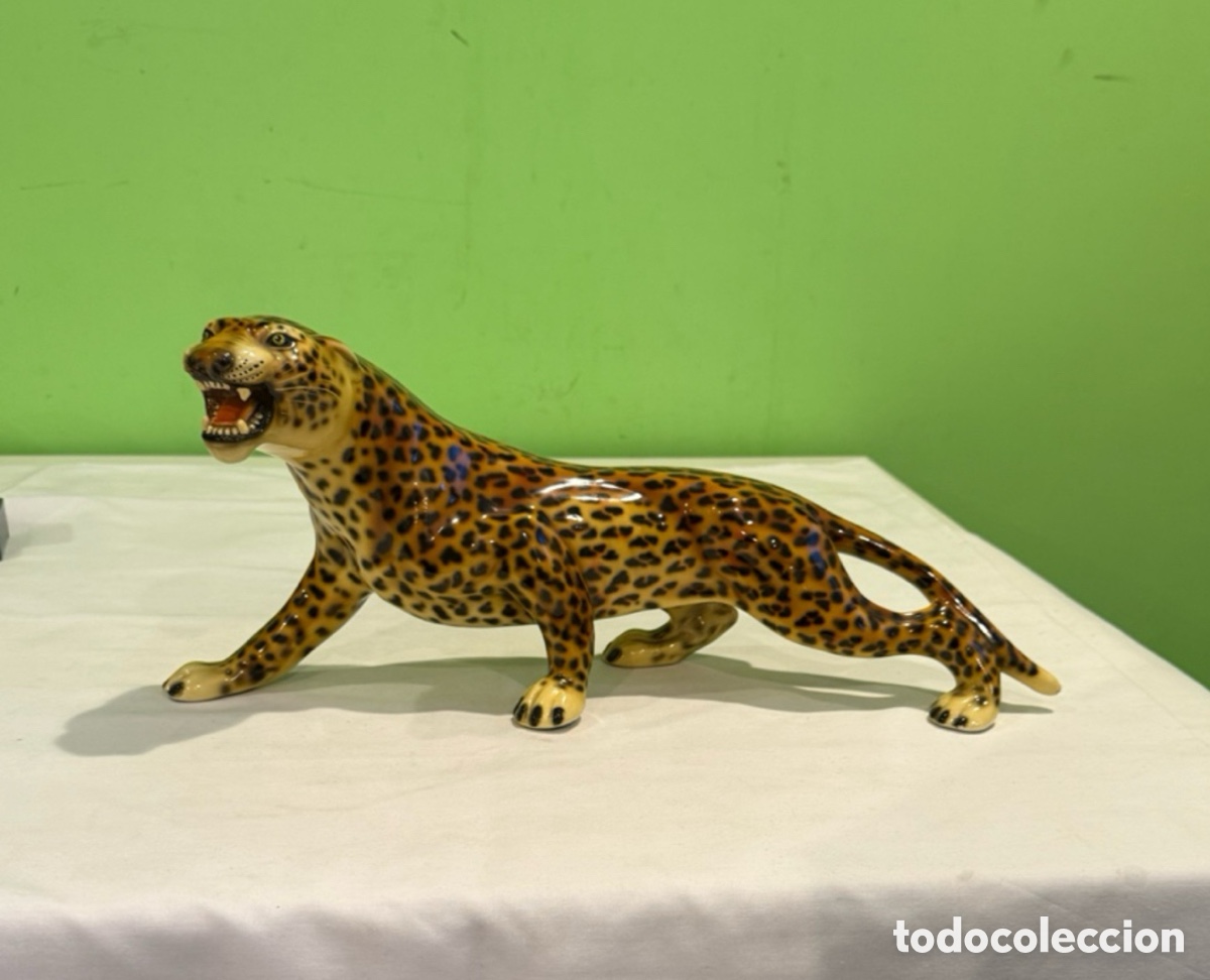 Arte: Preciosa escultura figura de guepardo / leopardo - 44 cm a&ntilde;os 50.