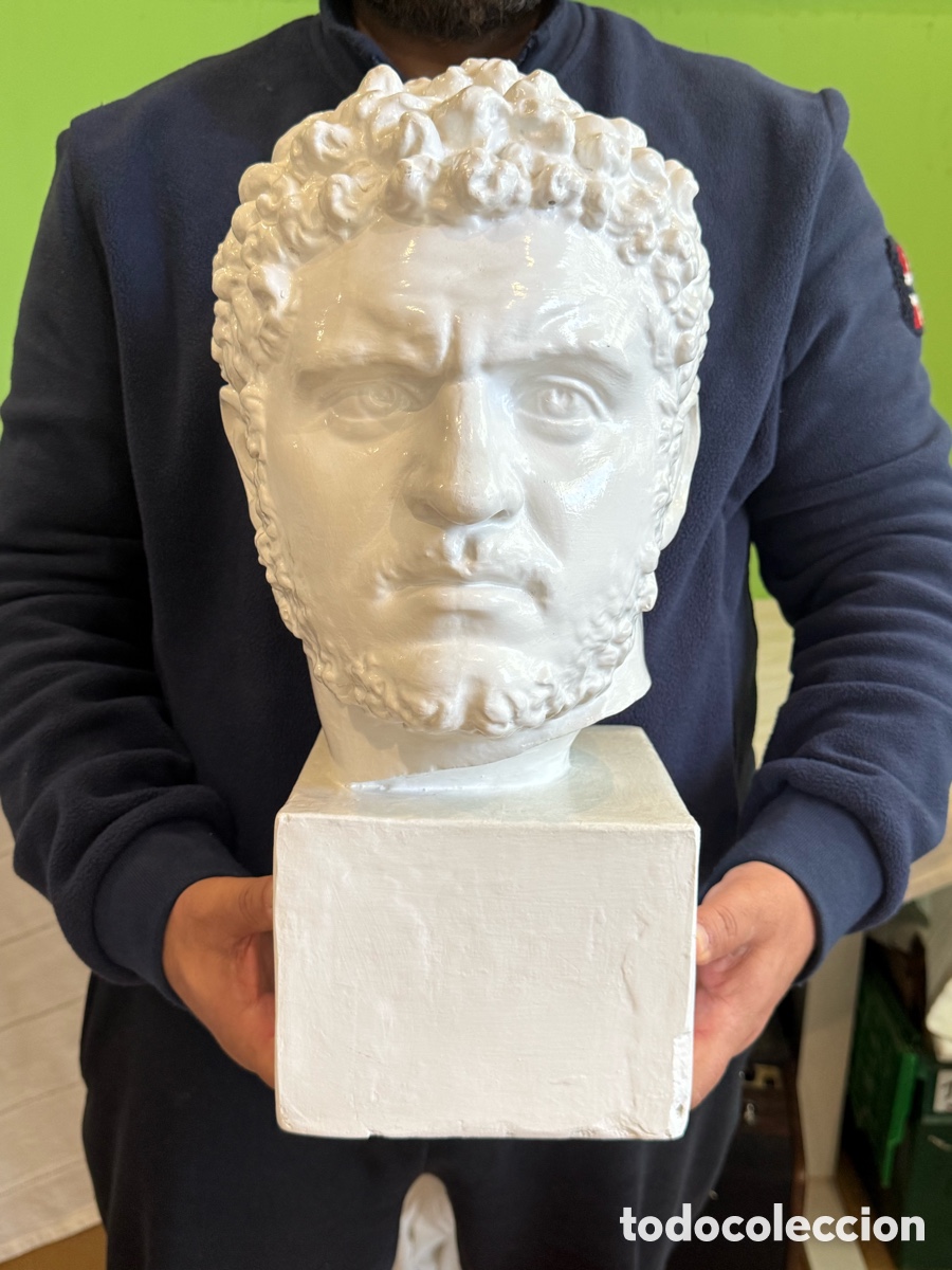 Art: Busto romano Caracalla tama&ntilde;o real escayola yeso esmaltado blanco escultura cl&aacute;sica .