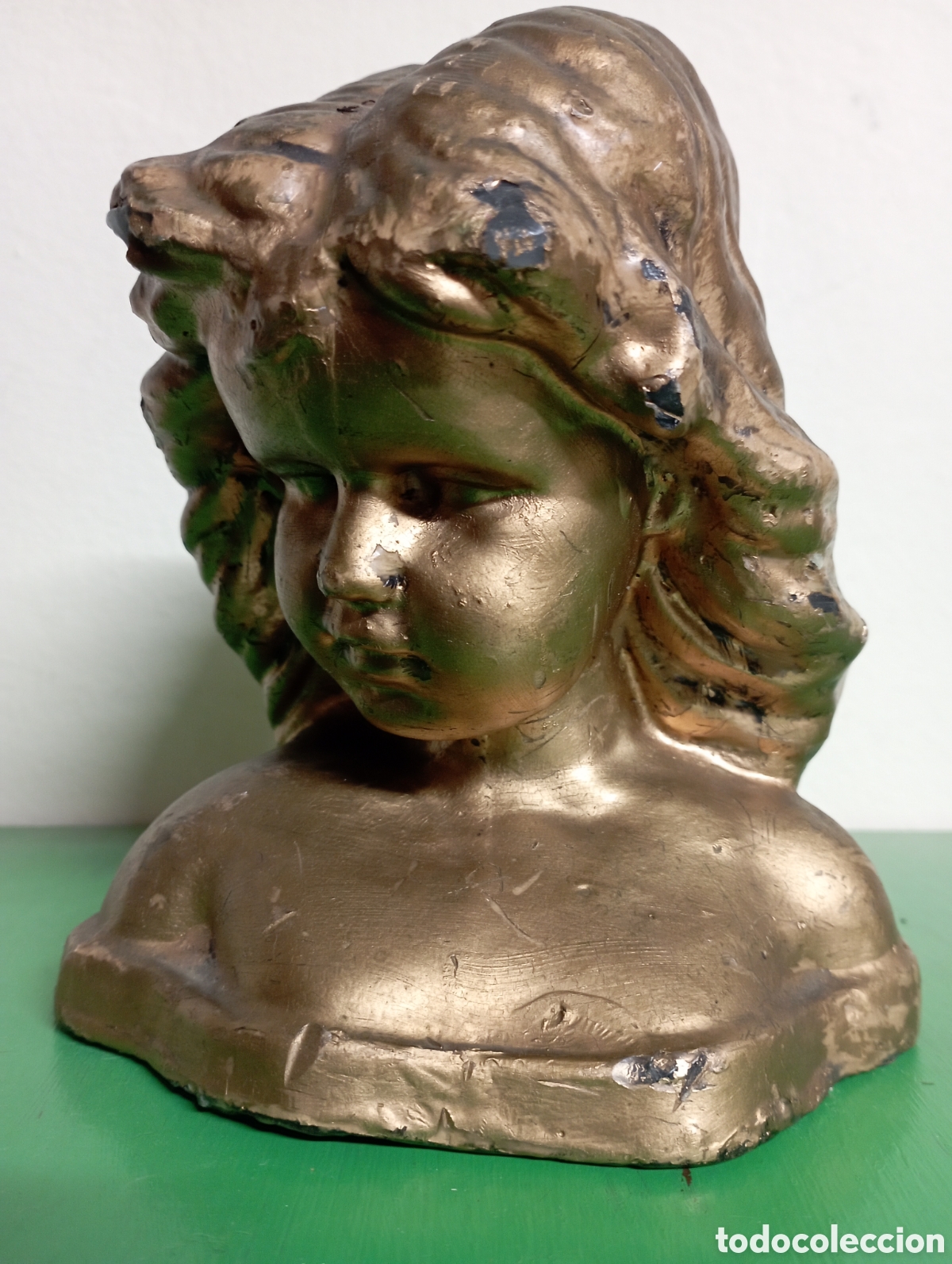 Arte: Busto Ni&ntilde;o Angel Querubin en cera y dorado con mecha de vela