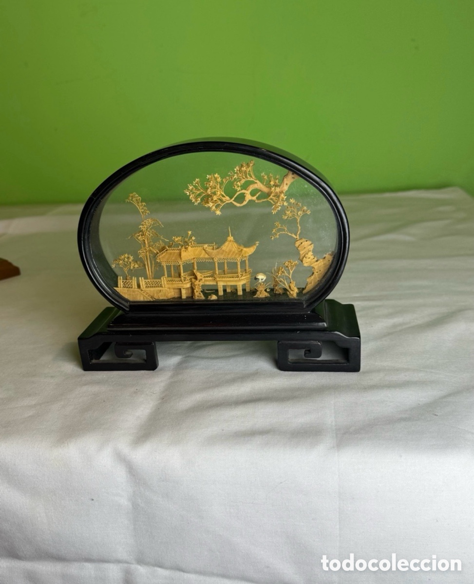 Arte: diorama de paisaje tallado en corcho chino tallado a mano mediados del siglo XX.