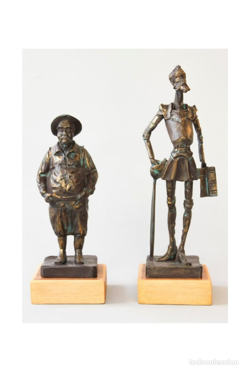 Arte: Esculturas de Don Quijote y Sancho. Acabado en marmolina patinada en bronce. Don Quijote y Sancho.